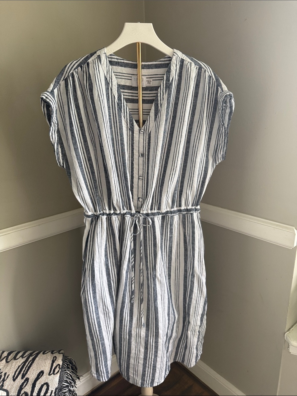 Time and Tru Blue and White Striped Drawstring Dress